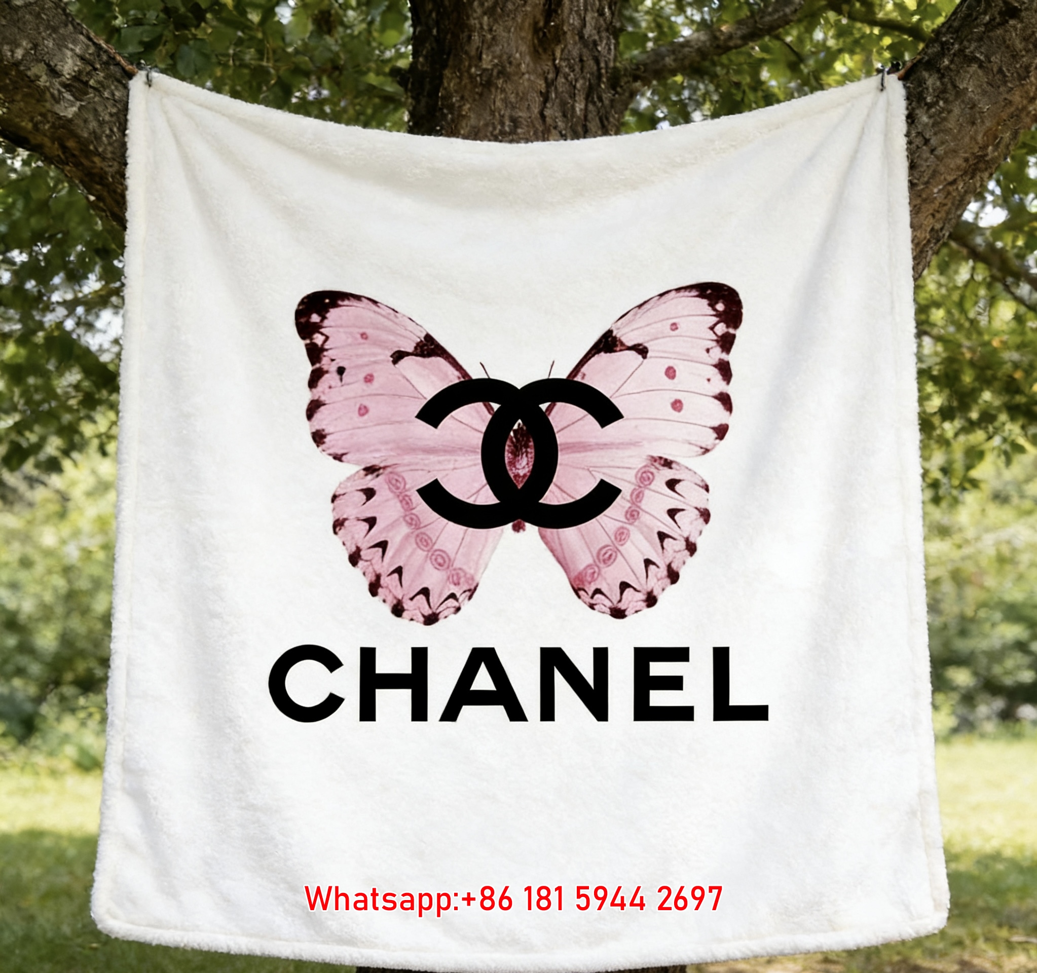 Chanel Pink Butterfly CC Logo Flannel Throw Blanket IMG_7037